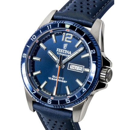 Festina Titanium Analog Læderrem Blå Skive Quartz F20699-2 100M Herreur
