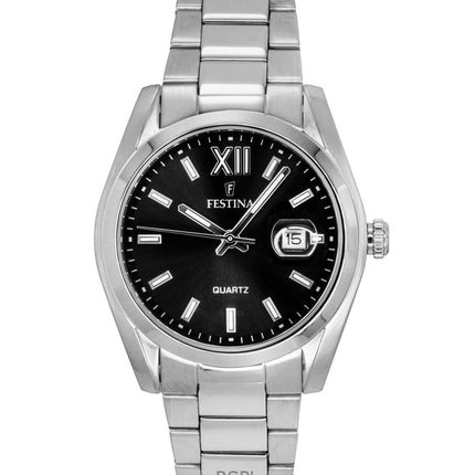 Festina Classic rustfrit stål sort urskive kvarts F20707-6 herreur