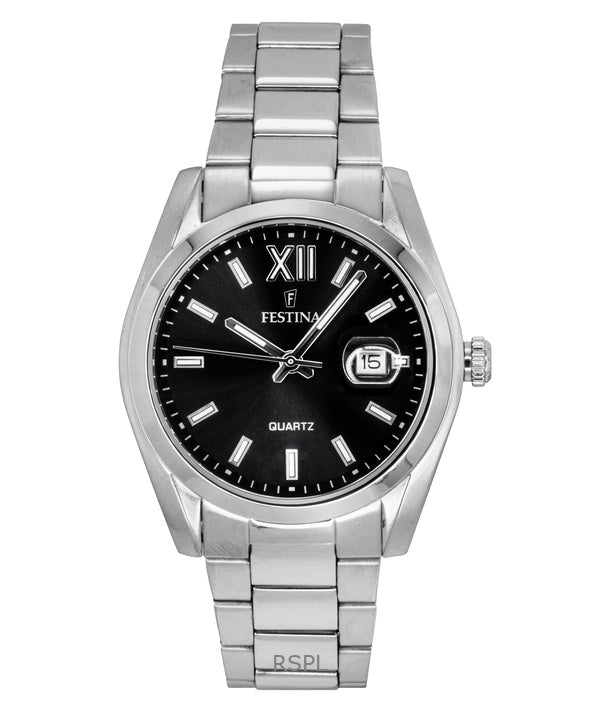 Festina Classic rustfrit stål sort urskive kvarts F20707-6 herreur