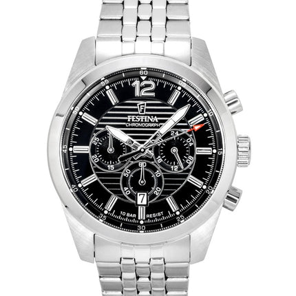 Festina tidløs kronograf sort urskive kvarts F20742-3 100M herreur