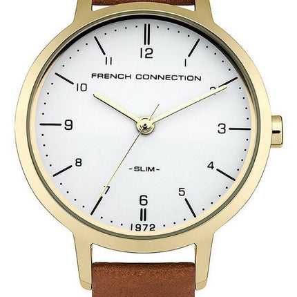 FCUK hvid urskive lÃ¦derrem Kvarts FC1256TG kvinders ur