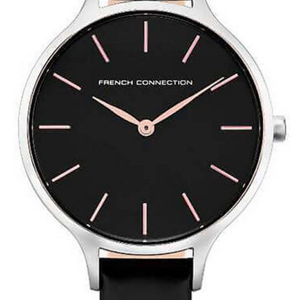 FCUK sort urskive lÃ¦derrem kvarts FCS1008B dameur