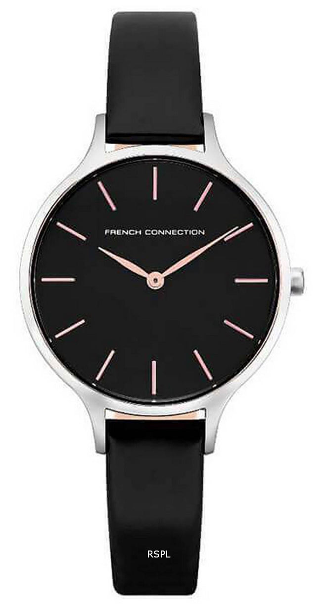 FCUK sort urskive lÃ¦derrem kvarts FCS1008B dameur