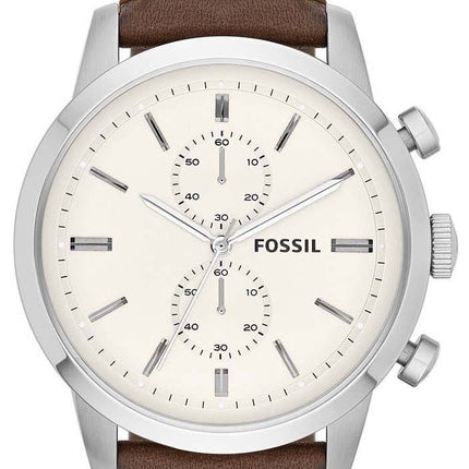 Fossile Townsman kvarts Chronograph hvide Dial brun læder FS4865 Herreur