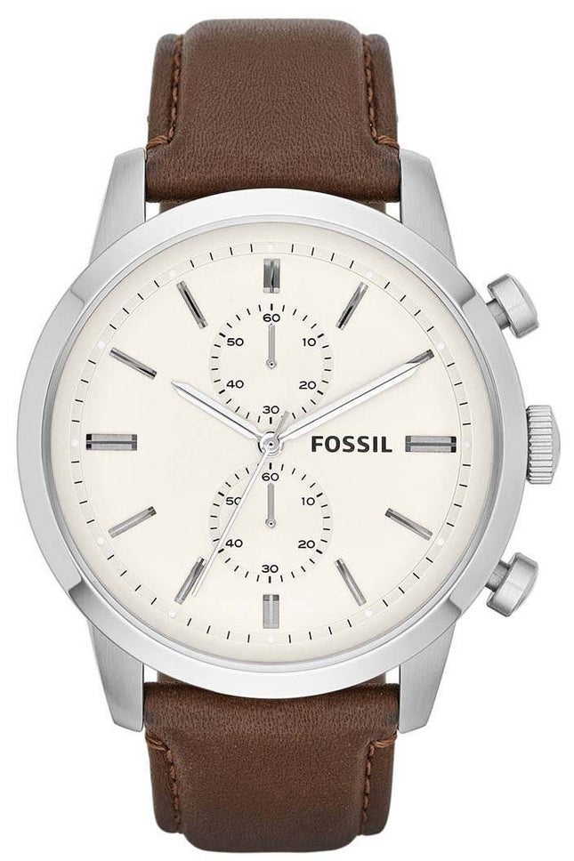 Fossile Townsman kvarts Chronograph hvide Dial brun læder FS4865 Herreur