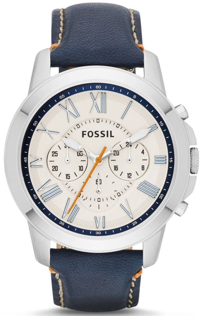 Fossile give Chronograph blå læder FS4925 Herreur