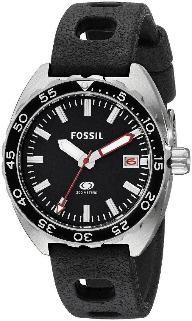 Fossile kvarts Breaker sort urskive sort silikone FS5053 Herreur
