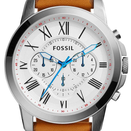Fossile give kvarts Chronograph hvide Dial Tan læder FS5060 Herreur