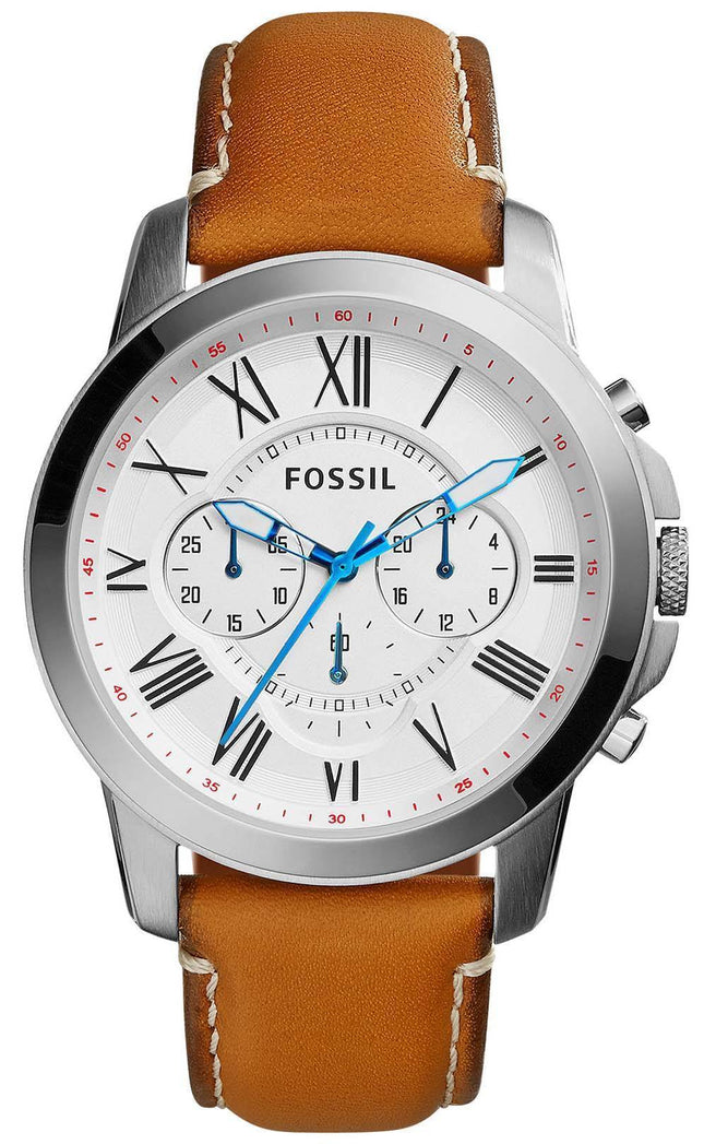 Fossile give kvarts Chronograph hvide Dial Tan læder FS5060 Herreur
