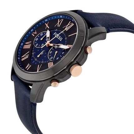Fossile Grant Chronograph Black and Blue Dial blå læder FS5061 Herreur