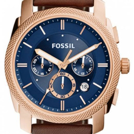 Fossile maskine Chronograph Quartz brun læder rem FS5073 Herreur