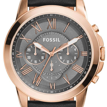 Fossile give Chronograph grå urskive sort læder FS5085 Herreur