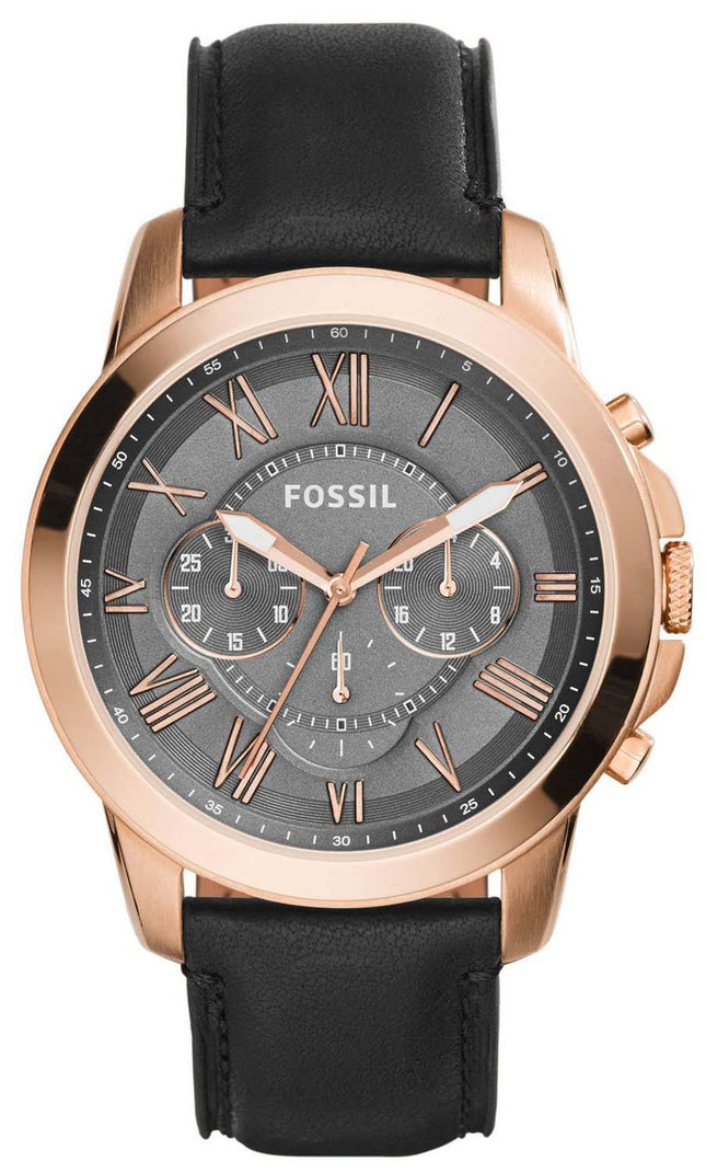 Fossile give Chronograph grå urskive sort læder FS5085 Herreur