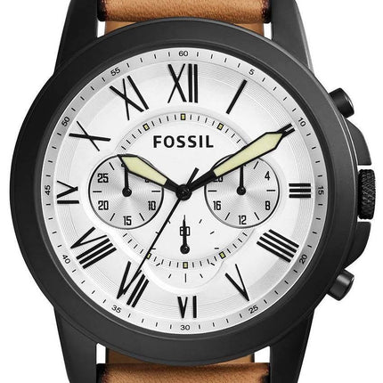 Fossile Grant White Dial Chronograph brun læder FS5087 Herreur