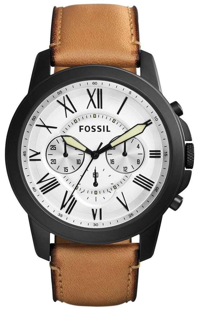 Fossile Grant White Dial Chronograph brun læder FS5087 Herreur