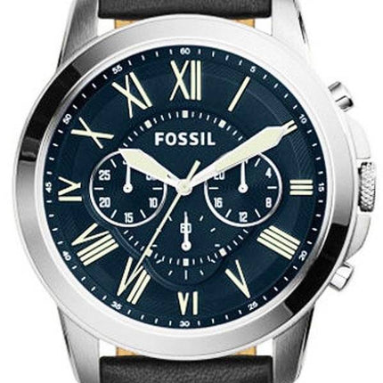 Fossile give Chronograph blå urskive sort læder FS5089 Herreur