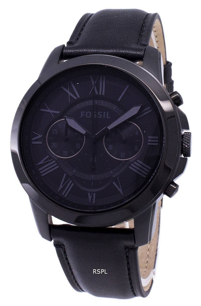 Fossile give Chronograph sort læder FS5132 Herreur