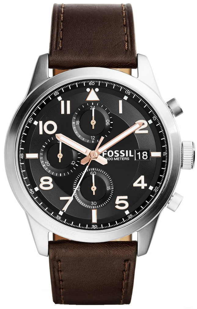 Fossile daglige Chronograph brun læder FS5139 Herreur