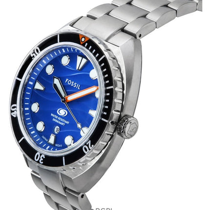 Fossil Breaker Rustfrit stål Blue Dial Quartz Diver&#39,s FS6064 200M herreur