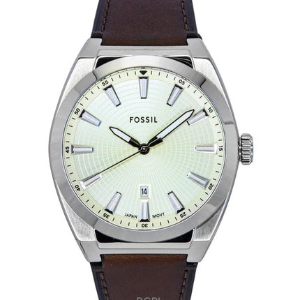 Fossil Everett læderrem cremefarvet urskive kvarts FS6071 herreur