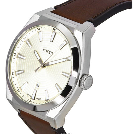Fossil Everett læderrem cremefarvet urskive kvarts FS6071 herreur