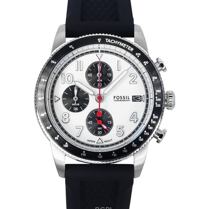 Fossil Sport Tourer kronograf læderrem hvid urskive kvarts FS6087 herreur
