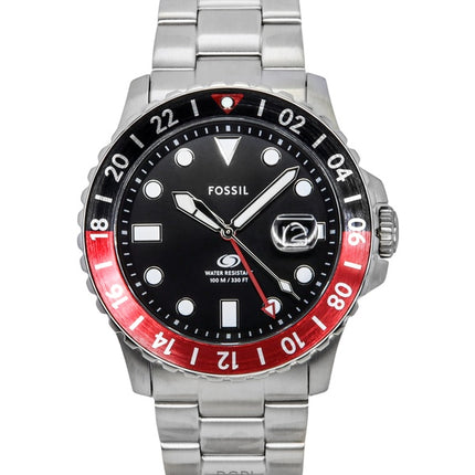 Fossil Blue GMT Rustfrit Stål Sort Skive Quartz FS6092 100M Herreur