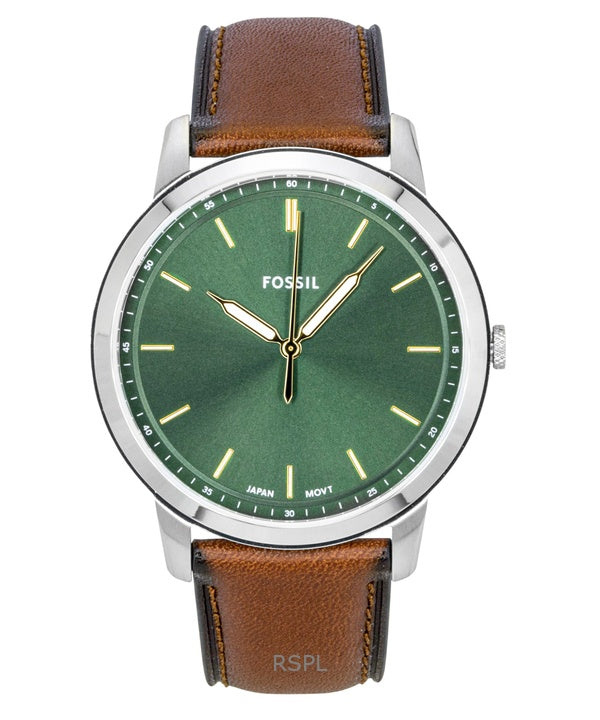 Fossil Minimalistisk Læderrem Grøn Skive Quartz FS6094 Herreur