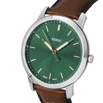 Fossil Minimalistisk Læderrem Grøn Skive Quartz FS6094 Herreur