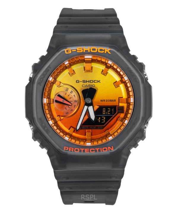 Casio G-Shock analog digital harpiksrem orange urskive kvarts GA-2100FLS-8A4 200M herreur