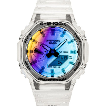 Casio G-Shock analog digital transparent harpiksrem flerfarvet urskive kvarts GA-2100SRS-7A 200M herreur