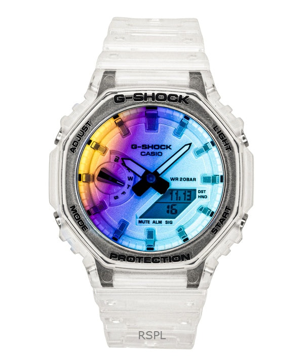 Casio G-Shock analog digital transparent harpiksrem flerfarvet urskive kvarts GA-2100SRS-7A 200M herreur