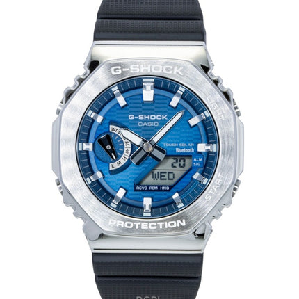 Casio G-Shock G-Steel biobaseret harpiksrem smartphone link analog digital blå urskive solcelle GBM-2100A-2B 200M herreur