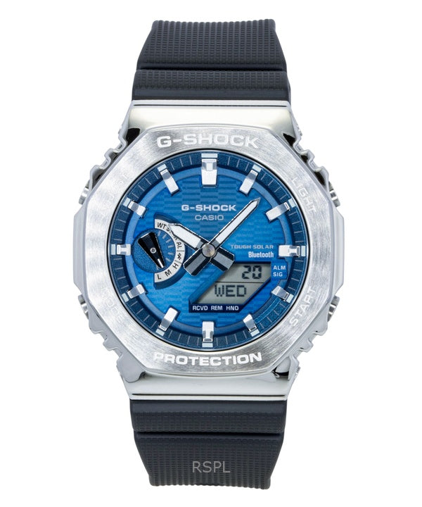 Casio G-Shock G-Steel biobaseret harpiksrem smartphone link analog digital blå urskive solcelle GBM-2100A-2B 200M herreur