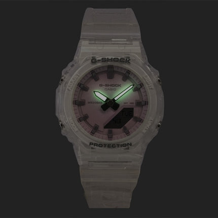 Casio G-Shock analog digital transparent harpiksrem lyserød urskive kvarts GMA-P2100SR-7A 200M dameur