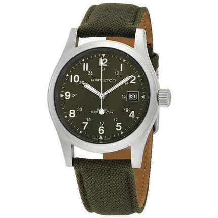 Hamilton Khaki Field Mekanisk lærredsrem Grøn skive H69439363 Herreur