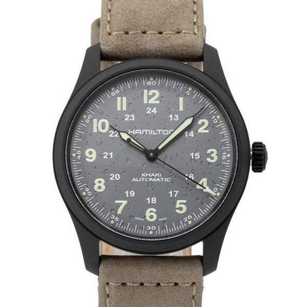 Hamilton Khaki Field Titanium Læderrem Grå Urskive Automatisk H70215880 100M herreur