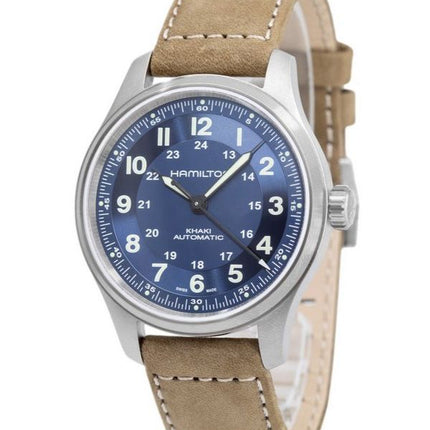 Hamilton Khaki Field Titanium Læderrem Blue Dial Automatisk H70545540 100M herreur