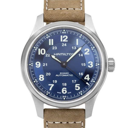 Hamilton Khaki Field Titanium Læderrem Blue Dial Automatisk H70545540 100M herreur