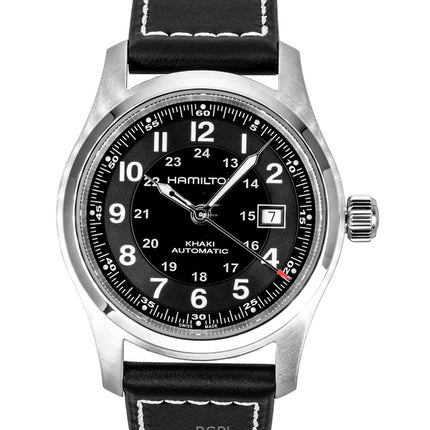 Hamilton Khaki Læderrem Sort Skive Automatisk H70605733 100M Herreur