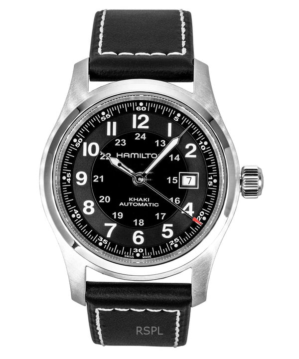 Hamilton Khaki Læderrem Sort Skive Automatisk H70605733 100M Herreur