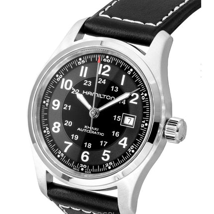 Hamilton Khaki Læderrem Sort Skive Automatisk H70605733 100M Herreur