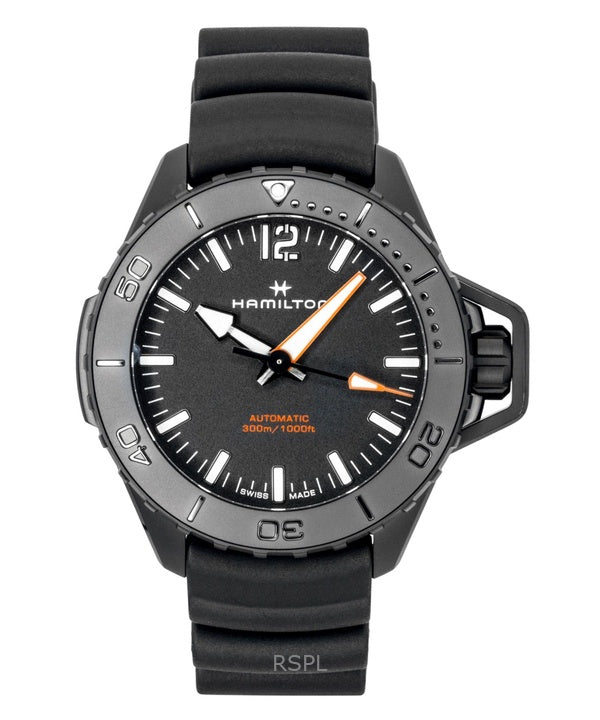 Hamilton Khaki Frogman gummirem sort urskive automatisk dykkerur H77855330 300M herreur