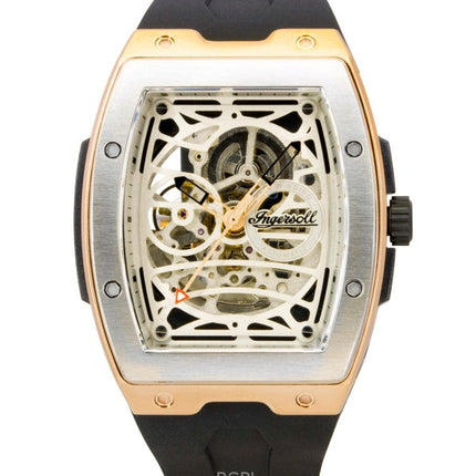 Ingersoll The Challenger PU gummirem sølv skelet urskive automatisk I12302 herreur