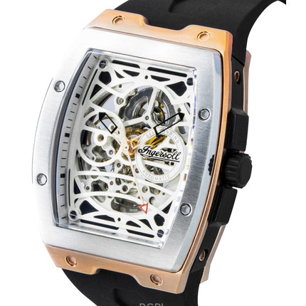 Ingersoll The Challenger PU gummirem sølv skelet urskive automatisk I12302 herreur