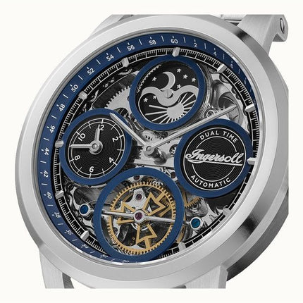 Ingersoll The Arc Moon Phase Rustfrit Stål Blå Skeleton Dial Automatisk I16003 Herreur