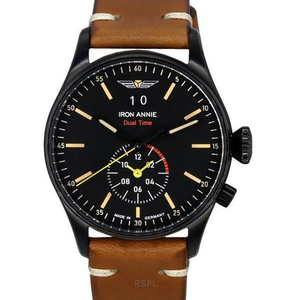 Iron Annie Flight Control Dual Time læderrem Black Dial Quartz 51442 herreur
