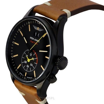 Iron Annie Flight Control Dual Time læderrem Black Dial Quartz 51442 herreur