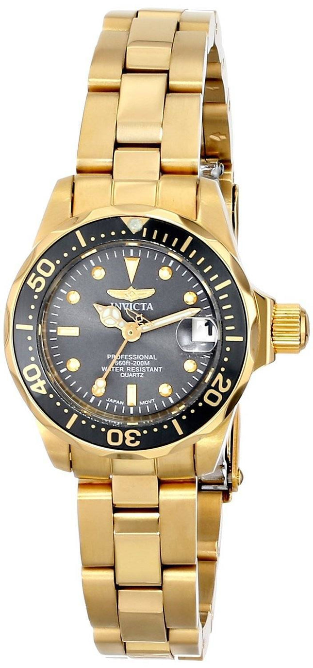 Invicta Pro Diver 200M kvarts guld IP sort urskive INV14986/14986 kvinders ur