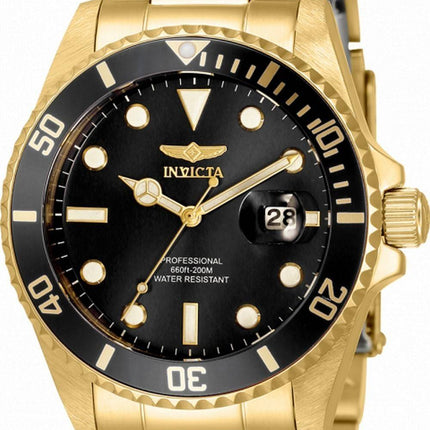 Invicta Pro Diver Sort urskive Guldton Rustfrit stÃ¥l Quartz 33277 200M Dameur